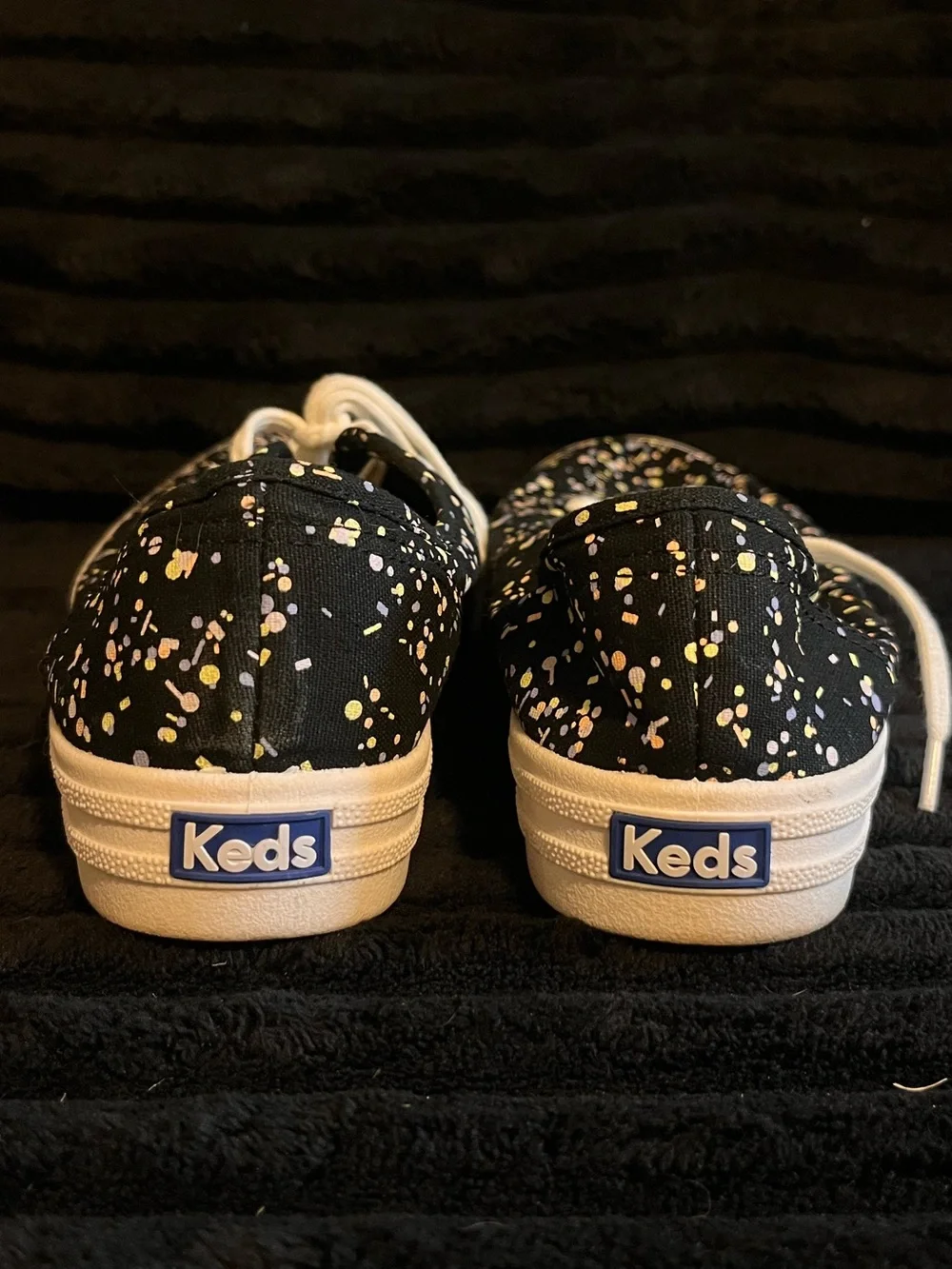 Keds Black Canvas Sneakers with White Laces and Multicolor Speckles